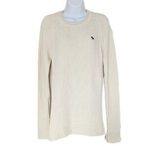 Abercrombie & fitch textured knit beige long crew neck sweater Medium B3